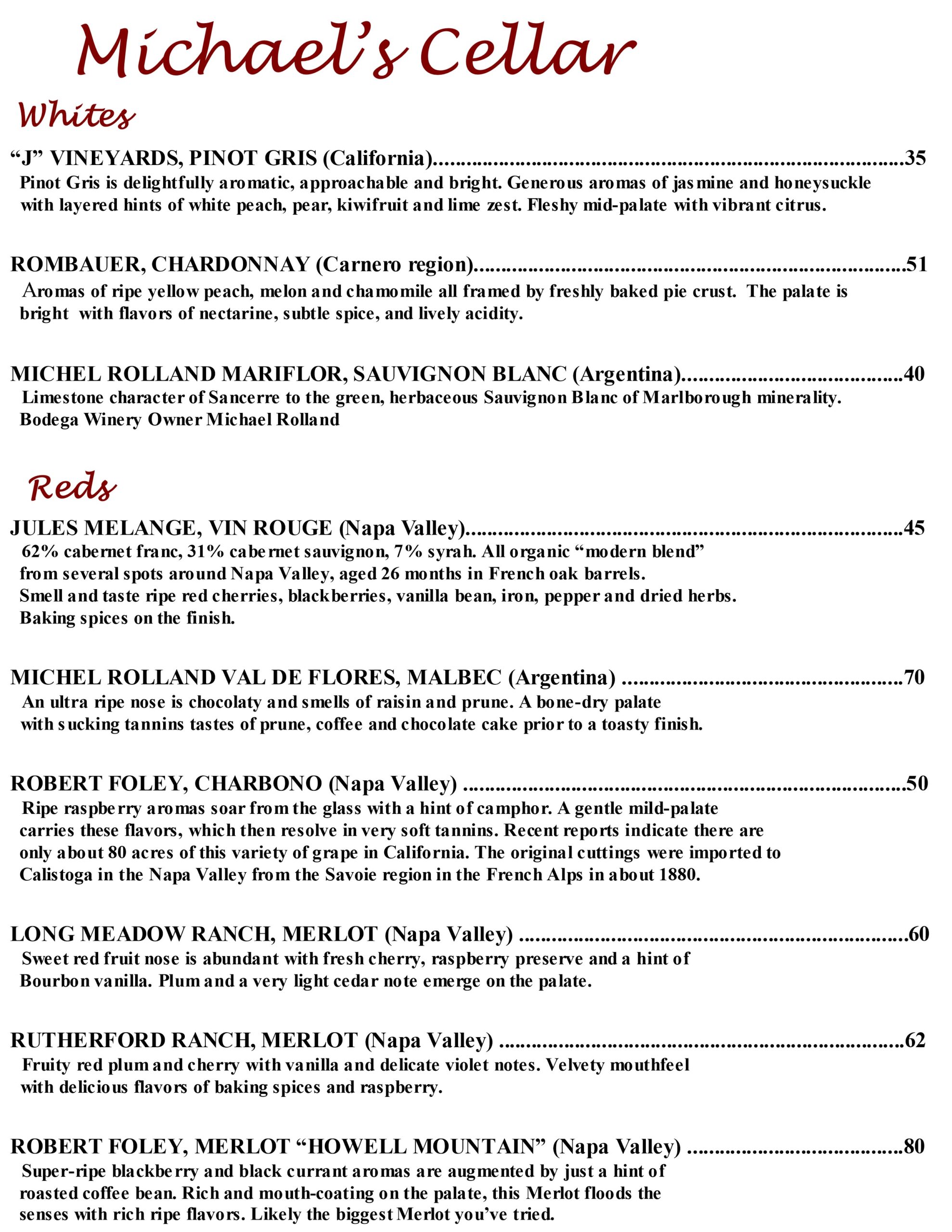 Michael Cellar wine 1st page December 2025 2550X3300