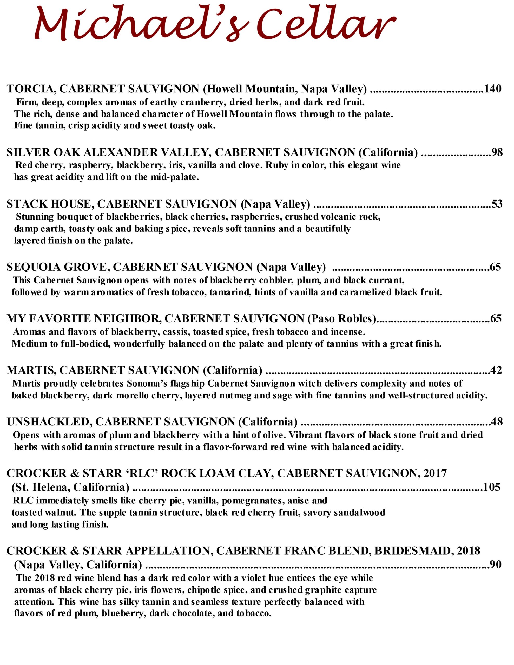 Michael Cellar wine pg 2 December 2025 2550X3300