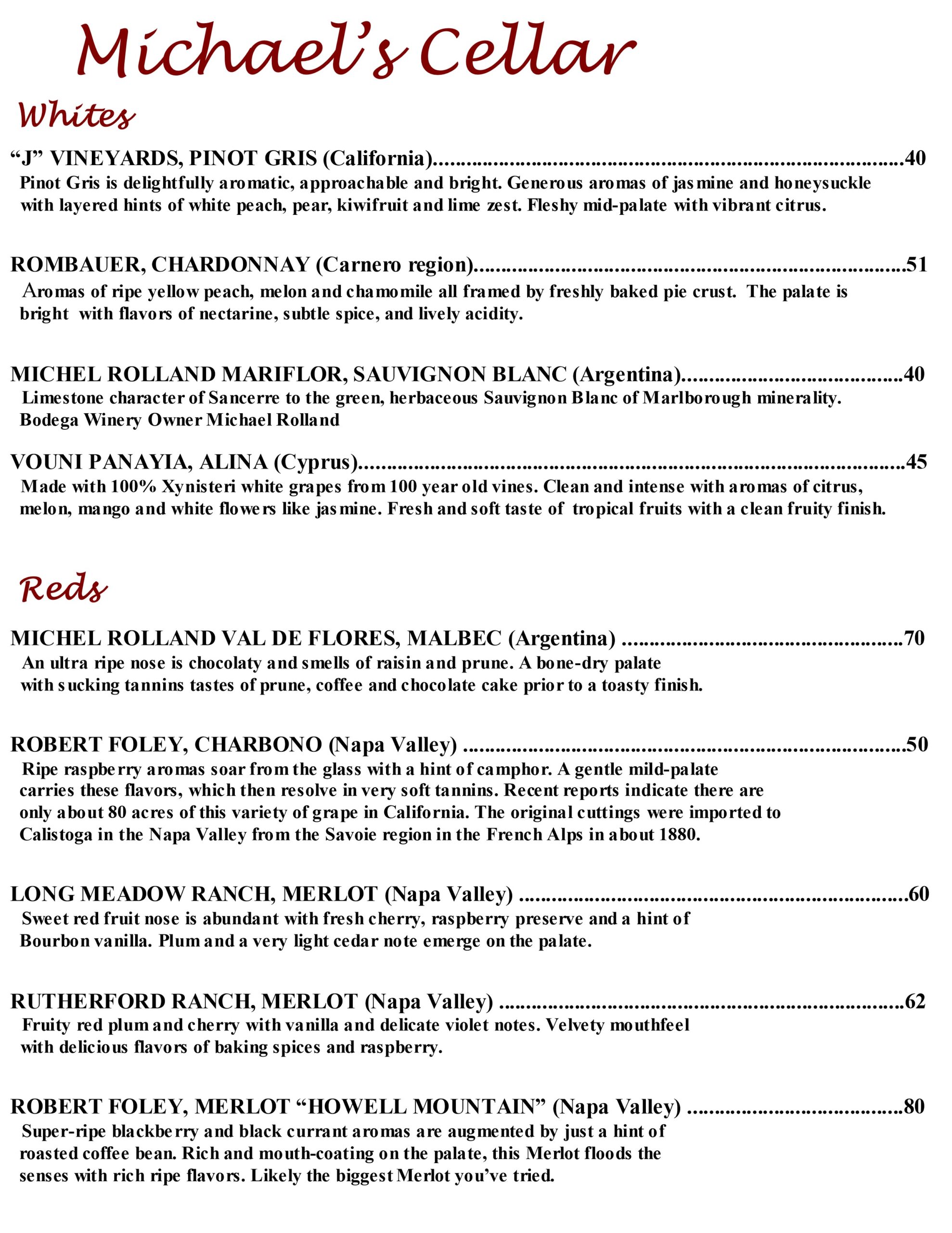 Michael Cellar wine 1st page January 2026 2550X3300